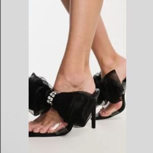 Azalea Wang clear plastic straps Black Heel sandals bow rhinestones accent SZ8.5